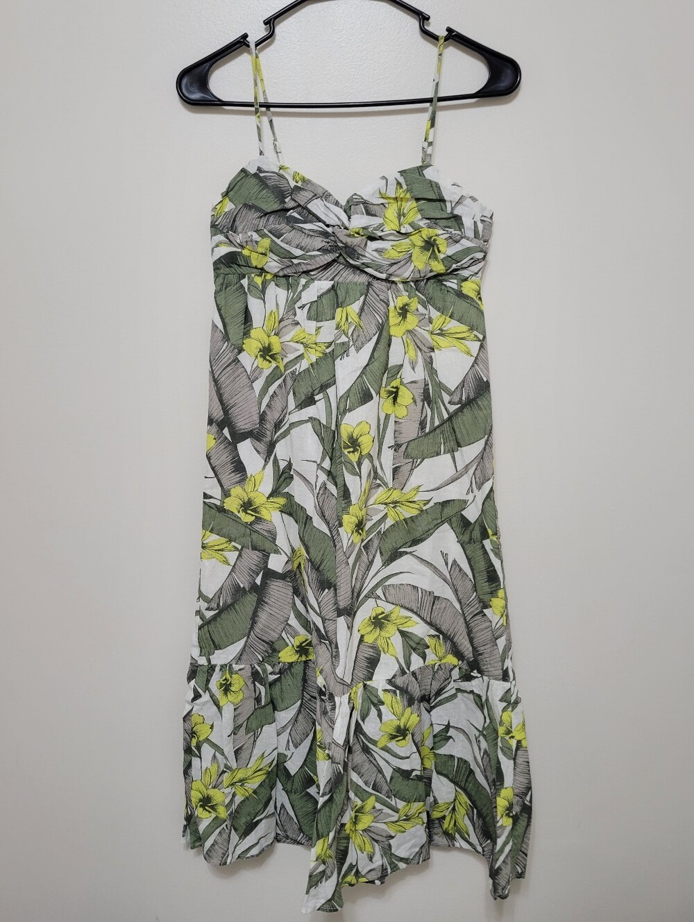 Banana Republic Tropical Floral & Leaf Midi Cotton/Linen Dress